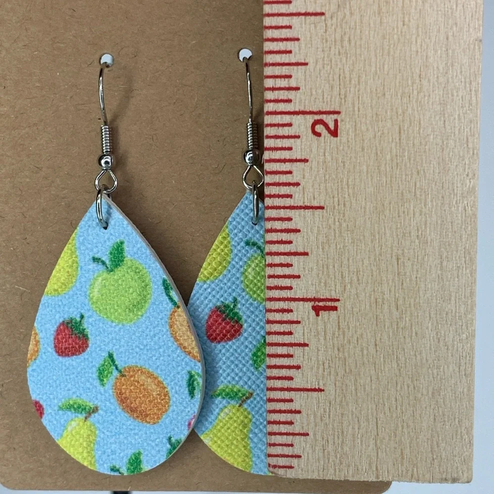 Mini Faux Leather Teardrop Earrings Fruit Fashion Jewelry